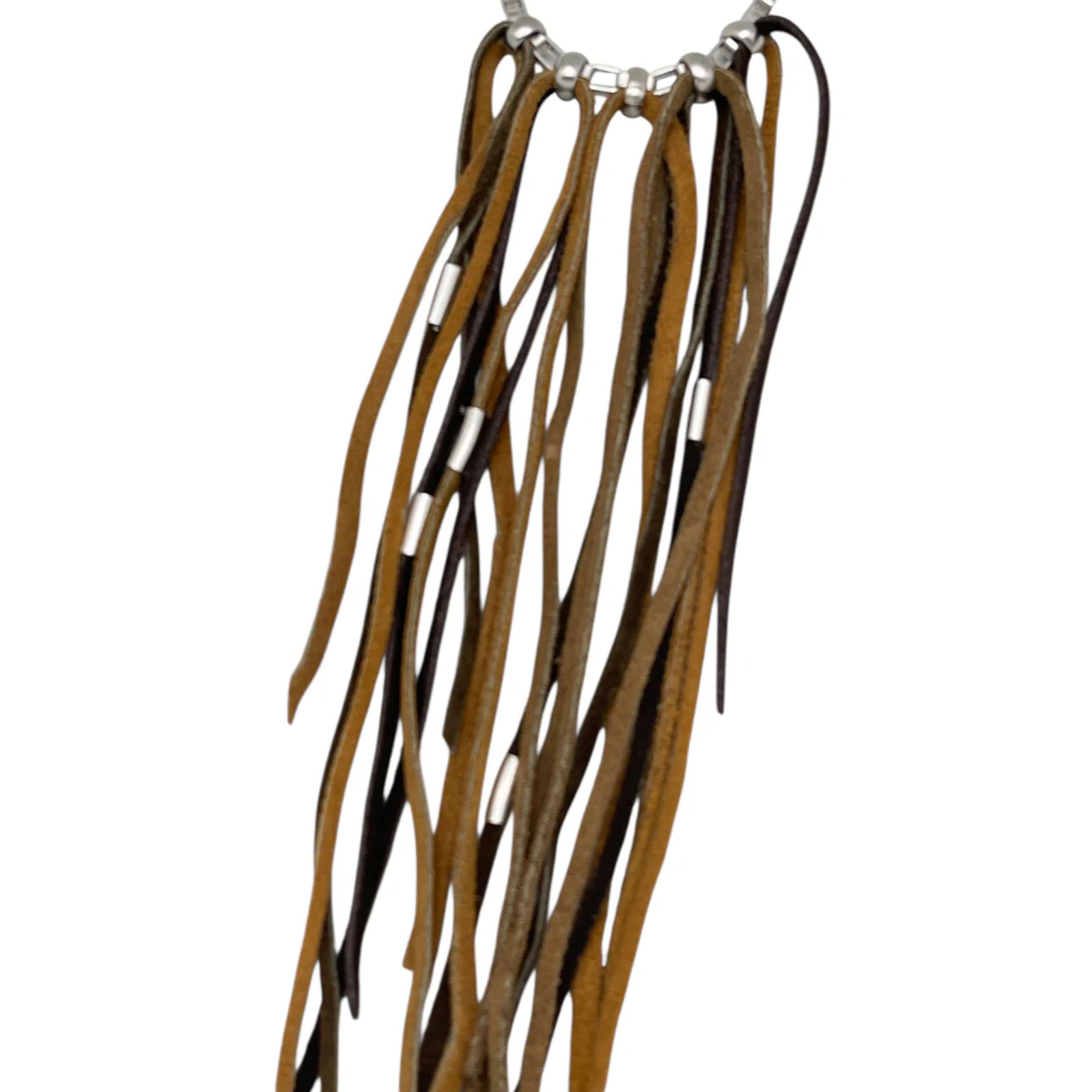 Collar Multiflecos largos de piel Marrón en plata 10µ