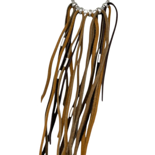 Collar Multiflecos largos de piel Marrón en plata 10µ