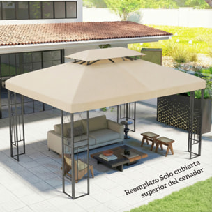 Techo de Repuesto para Cenador, 4x3 m, Cubierta de Repuesto con Techo Doble, 10 Orificios de Drenaje y Protección UV, SOLO Toldo de Recambio para Pabellón Gazebo, Blanco Crema