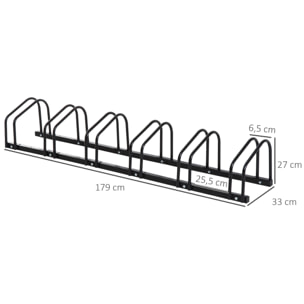 Aparcamiento para 6 Bicicletas Soporte de Acero para Aparcar Bicicletas en el Suelo o Pared Estacionamiento para Interior y Exterior 179x33x27 cm Negro
