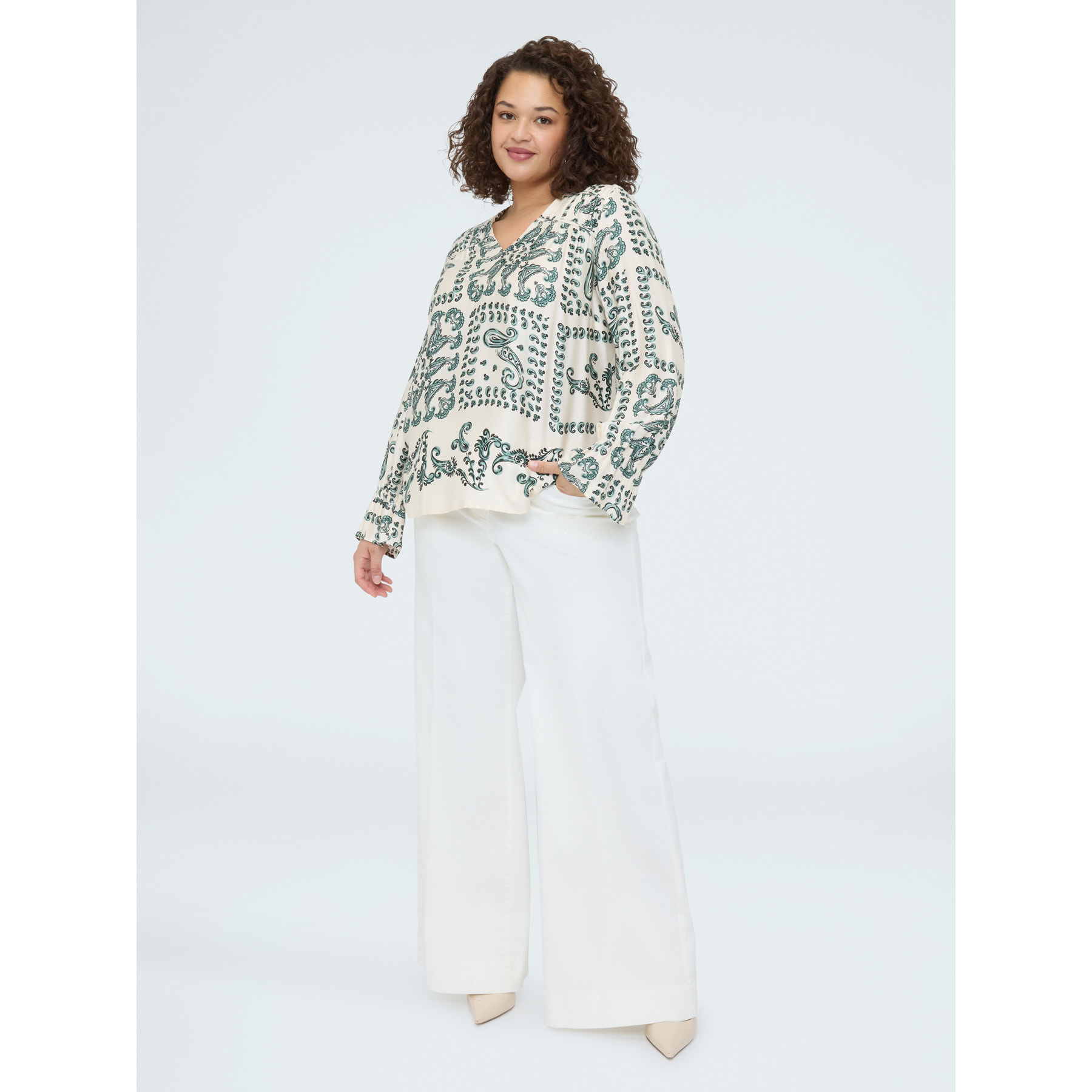 Fiorella Rubino - Blusa in raso con stampa paisley - Verde militare