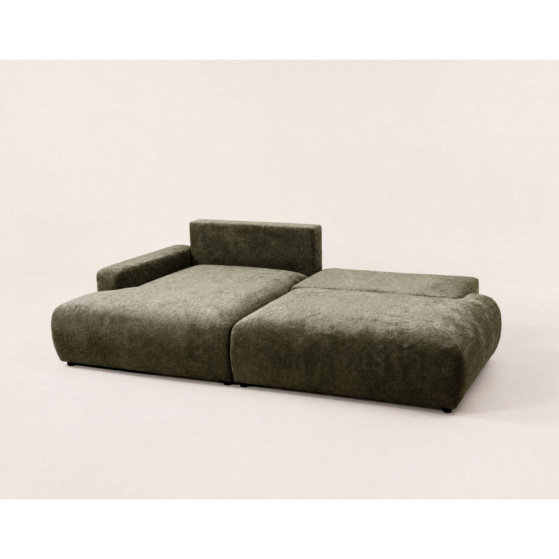 Pivoine - Canapé d'angle ouvert gauche 4 places convertible avec coffre en tissu texturé - Vert Kaki