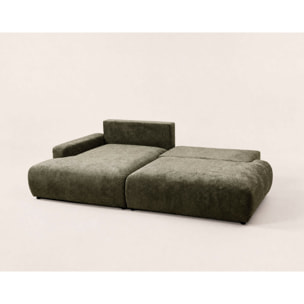 Pivoine - Canapé d'angle ouvert gauche 4 places convertible avec coffre en tissu texturé - Vert Kaki