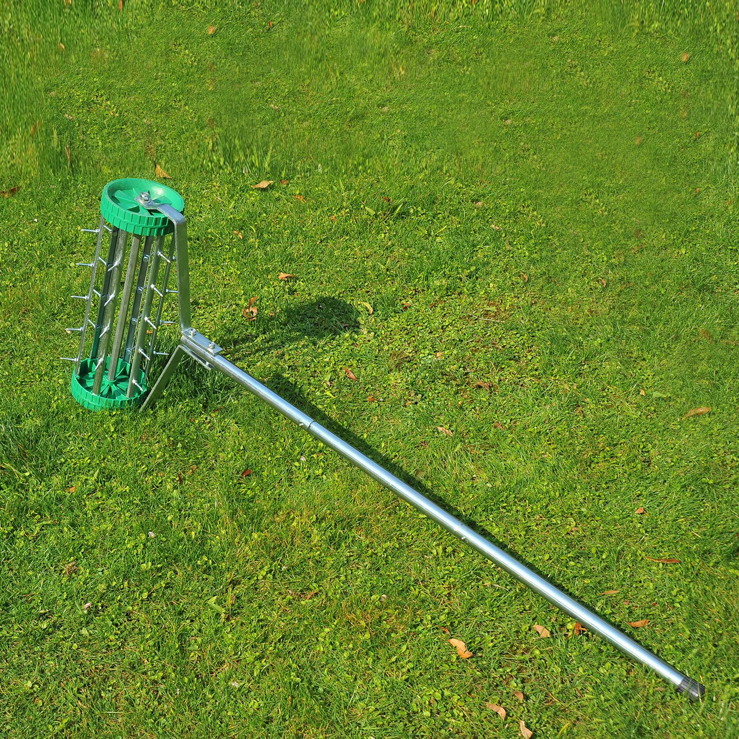 Rouleau aérateur pour pelouse avec manche télescopique 98L x 45l x 87H cm vert