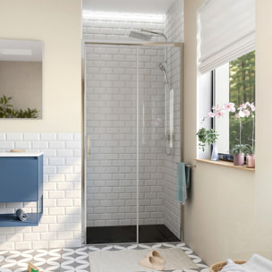 TEX BB Porte de douche 100x195cm coulissante anticalcaire avec profilés chrome brillant  (TEXDBB100CRT-SET)