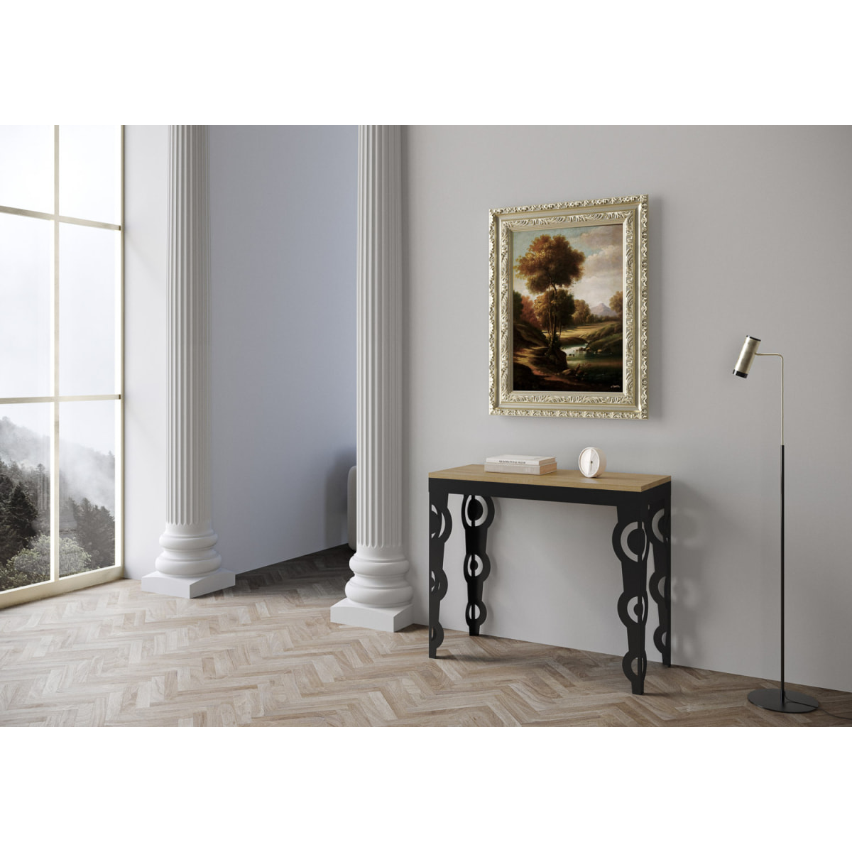 Console extensible 90x40/196 cm Karamay Small Evolution Chêne Nature cadre Anthracite