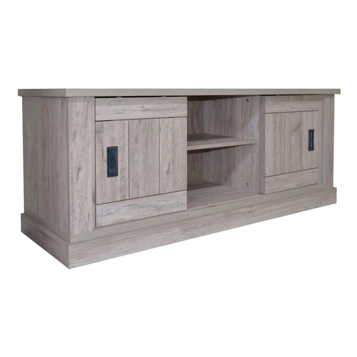 Mobile Porta TV 2 Ante Scorrevoli Con Vano A Giorno Con 2 Scomparti Interni Design Moderno Salvaspazio Soggiorno 145 x 46 x 60 Cm Colore Rovere Alaska