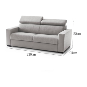 Divano fisso Julia, Divano a 3 posti, 100% Made in Italy, Sofà Soggiorno, in tessuto imbottito, con poggiatesta regolabili e Braccioli standard, Cm 220x95h85, Grigio