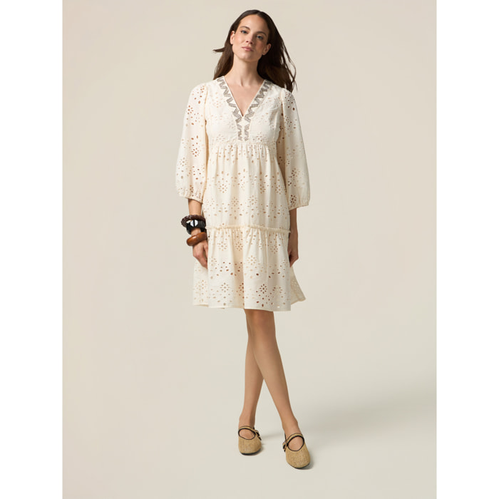 Oltre - Vestito flare in pizzo sangallo - Beige