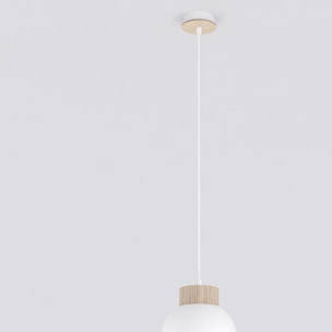 Lampada a sospensione Vigo in acciaio bianco e legno naturale