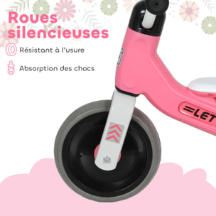 Draisienne 3 roues enfant 12-36 mois pneu EVA silencieux grande selle métal rose blanc