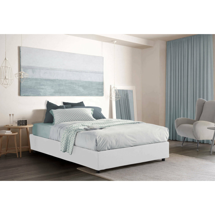 Letto alla francese Arvic, Letto contenitore in tessuto, Apertura frontale, adatto per materasso Cm 140x200, 100% Made in Italy, Bianco