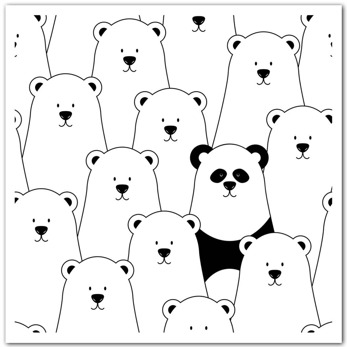 Affiche enfant ours blanc et panda noir Affiche seule