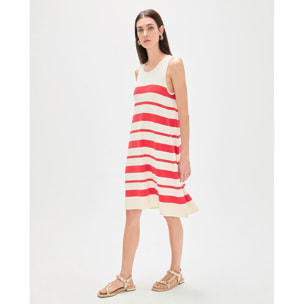 Abito corto in maglia con spalline larghe e riga irregolare