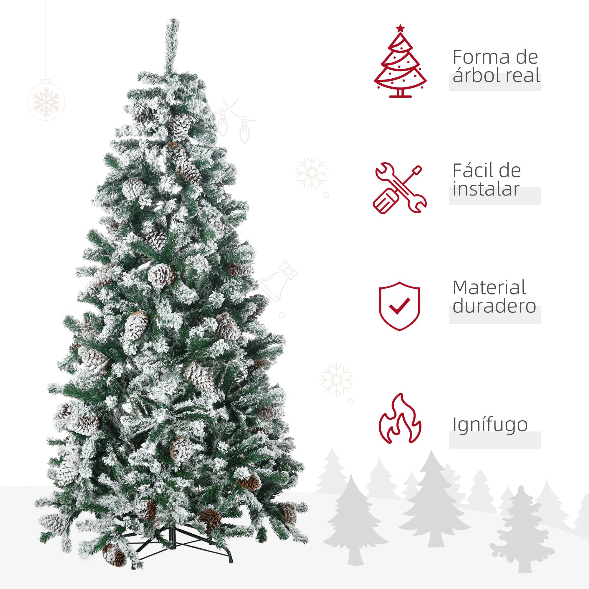 Árbol de Navidad Artificial Altura 180 cm Árbol Nevado con 695 Ramas 57 Piñas Apertura Automática Forma de Torre Base de Acero Plegable Ø104x180 cm Verde