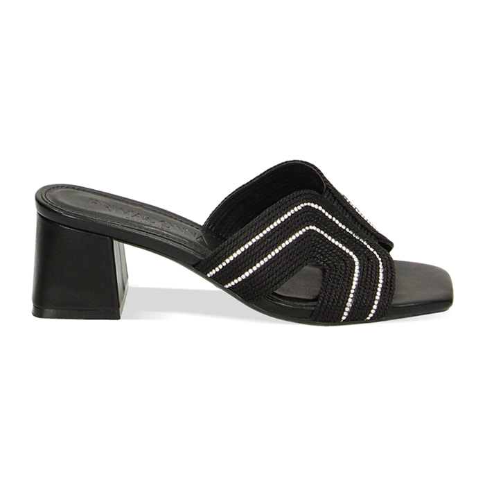 Mules Open Toe negros en tejido