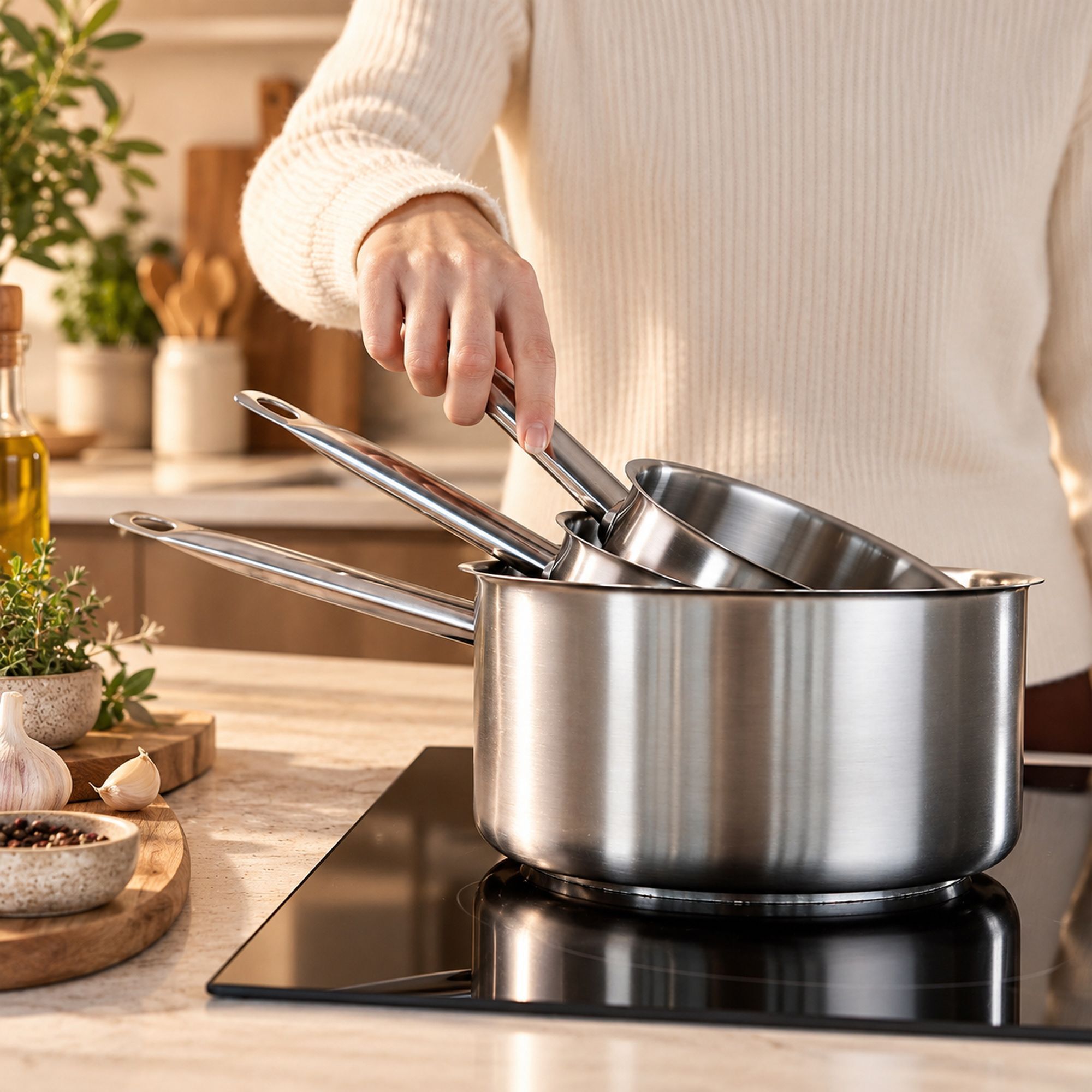 Lot de 3 casseroles en acier inoxydable - tous feux PROFESSIONNEL