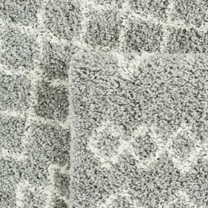 Asma - tapis shaggy de salon en laine artificielle style berbère gris et blanc - 150x220cm