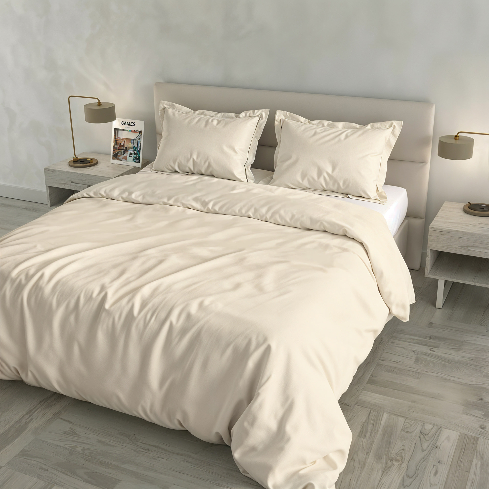 PARURE COPRIPIUMINO RASO CLOE, 100% Raso di Cotone, Made in Italy - PANNA