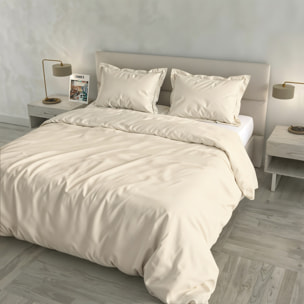 PARURE COPRIPIUMINO RASO CLOE, 100% Raso di Cotone, Made in Italy - PANNA
