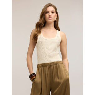 Motivi - Top in jersey a coste con strass - Bianco