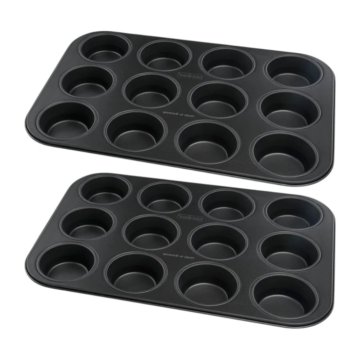Lot de 2 moules à gâteaux 38,5/26,5/3 cm en acier Black metallic Black mettallic Zenker  Black mettallic