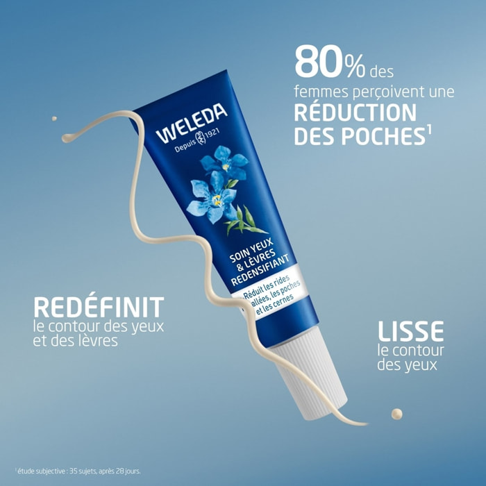 WELEDA - Duo Soin Yeux & Lèvres redensifiant GENTIANE BLEUE ET EDELWEISS - Soin anti-âge redensifiant spécialement formulé pour les femmes dès 50 ans - Réduit les poches et les cernes, redéfinit le contour des yeux et des lèvres - NATRUE - 2x10 ml