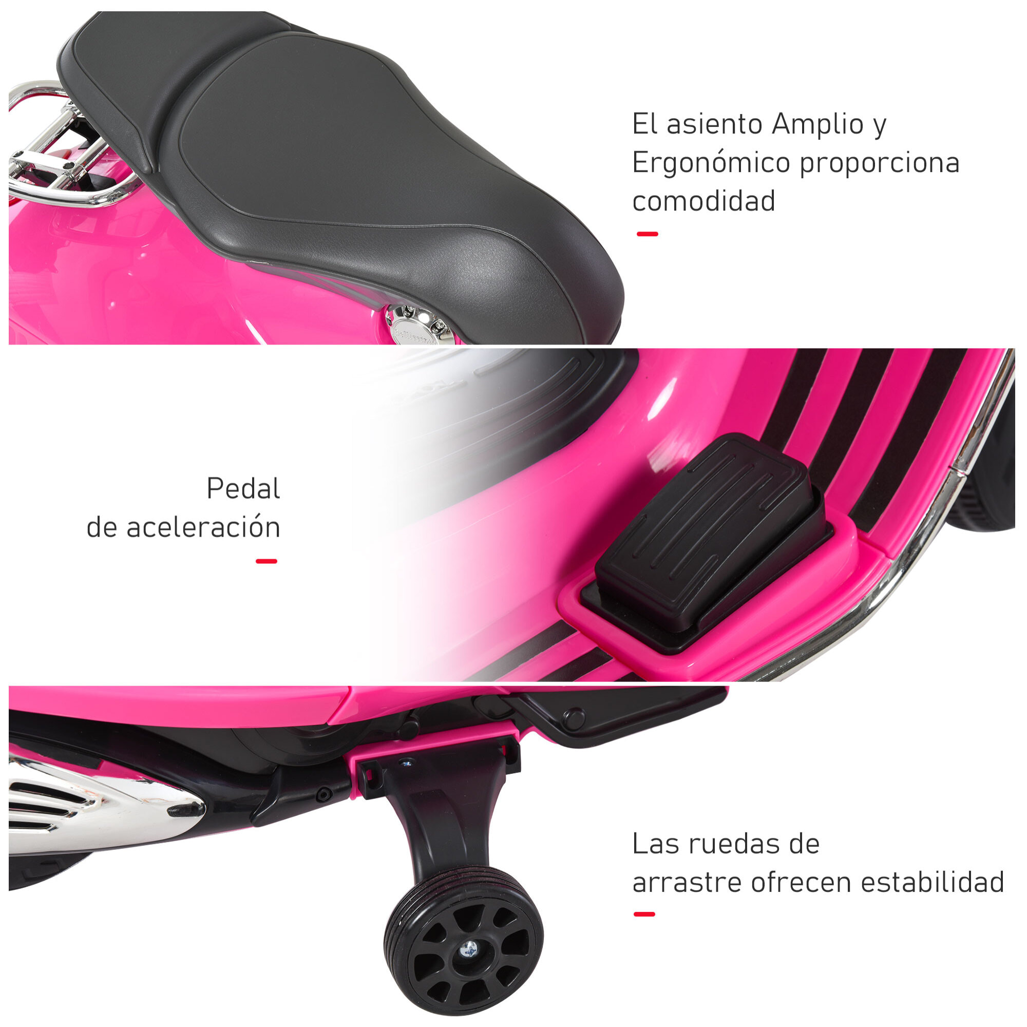 Moto Eléctrica con Faros Música 2 Ruedas Auxiliares Rosa