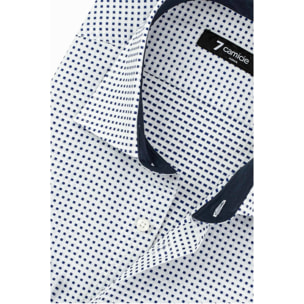 Camicia Uomo 1 Bottone Francese Slim Jacquard Fantasia Bianco e Blu