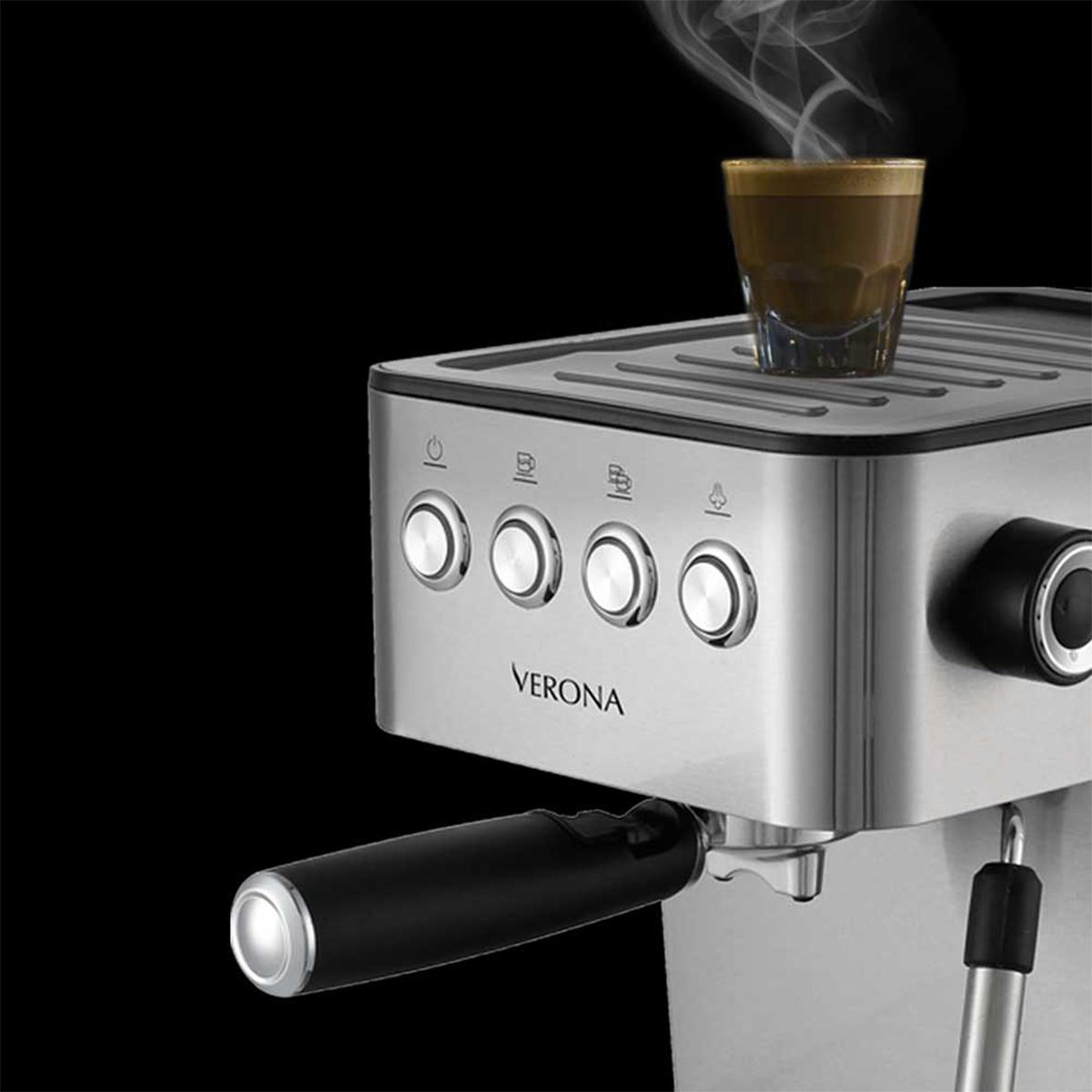 Cafetera Verona con portafiltro de doble salida - Expresso - Bomba italiana - 20 Bares - Vaporizador orientable