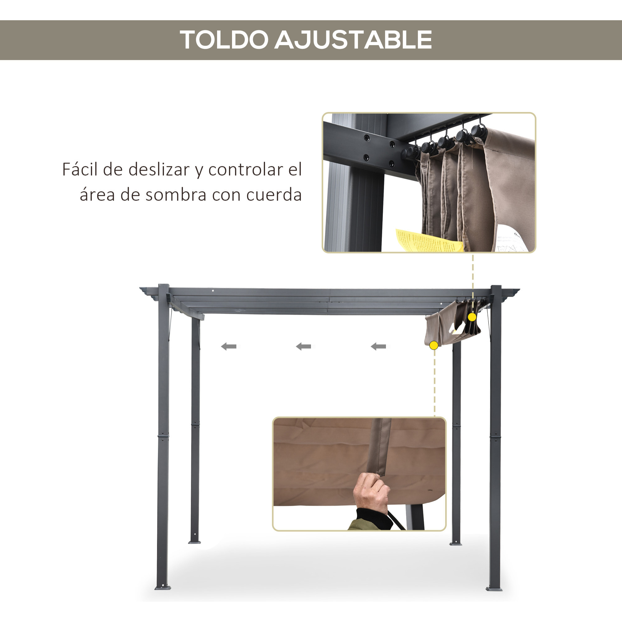 Pérgola de Aluminio Gazebo Cenador 3x3m Jardín Patio Terraza con Techo Retráctil