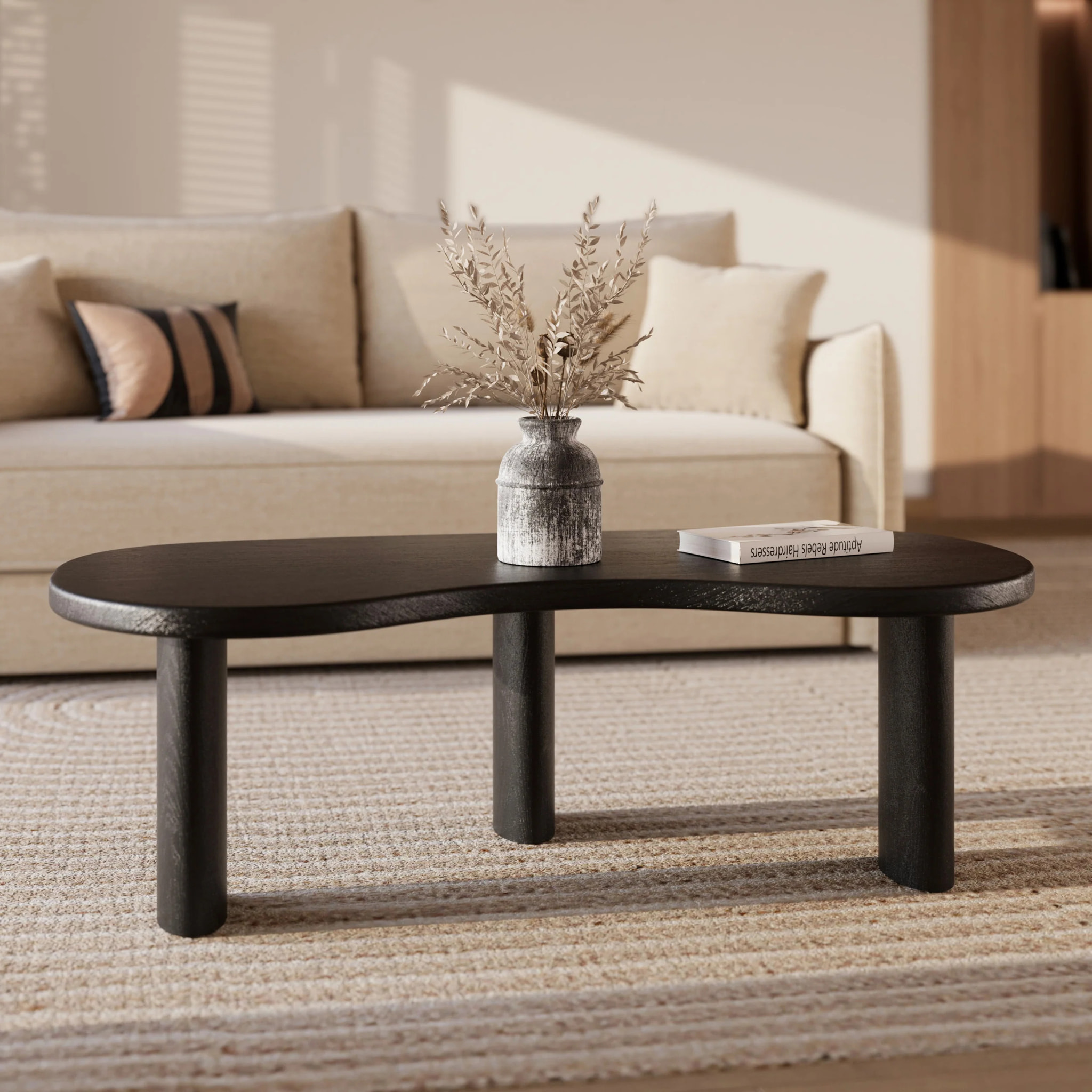 Table basse organique en bois massif de mindi noir - Brandan