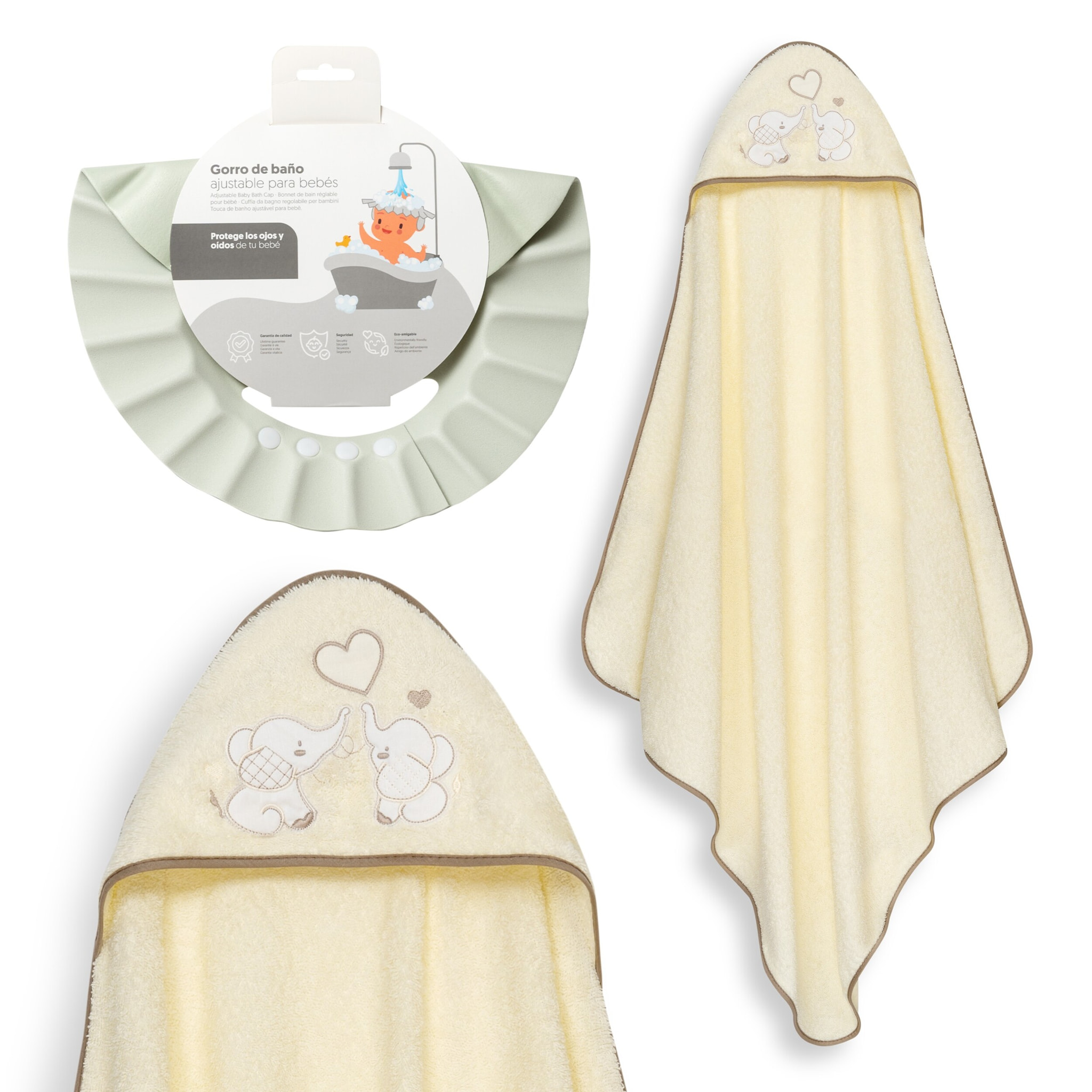 Capa Baño 1X1 Mod Parejita Elefante+Gorro Beig