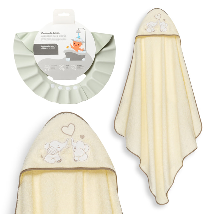 Capa Baño 1X1 Mod Parejita Elefante+Gorro Beig