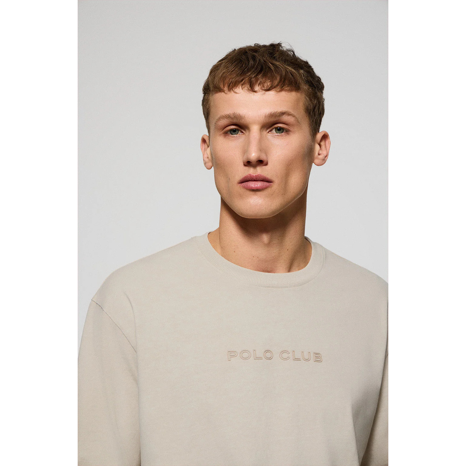 Maglietta Polo Club Hermes a maniche lunghe in beige con logo in gomma