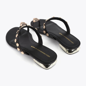 Sandalo basso con applicazione di testa di leopardo e borchie