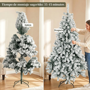 Árbol de Navidad Nevado de 180 cm, Árbol de Navidad de Abeto con Ramas Articuladas, 650 Puntas de PVC Ignífugo, Montaje Rápido, Soporte de Acero Plegable, Verde y Blanco