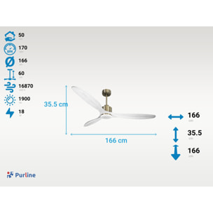 Ventilateur de plafond Réversible  Thermostat Dimmable Wifi Moteur à courant continu Toits en pente Télécommande Lumière à trois tons Hypersilence Mémoire