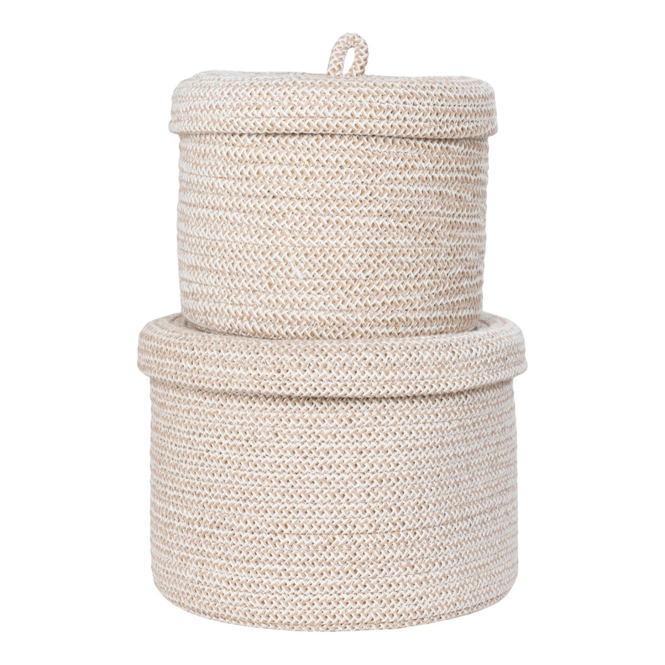 Set 2 cestini rotondi con coperchio in cotone Sebal — beige naturale