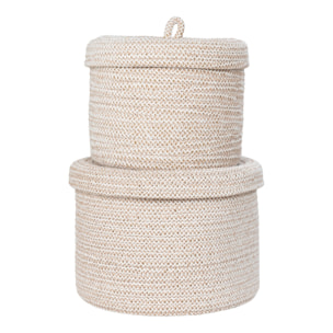 Set 2 cestini rotondi con coperchio in cotone Sebal — beige naturale