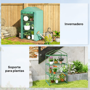 Invernadero de Jardín de 3 Niveles, Invernadero de Exterior con 3 Estantes, Puerta Enrollable, Marco de Metal, Cubierta de PE, Anti-UV, Impermeable, para Terraza, Patio, 69x49x125 cm, Verde