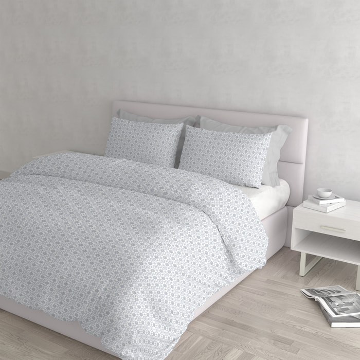 PARURE COPRIPIUMINO ATHENA, 100% Cotone, Made in Italy - DORA GRIGIO