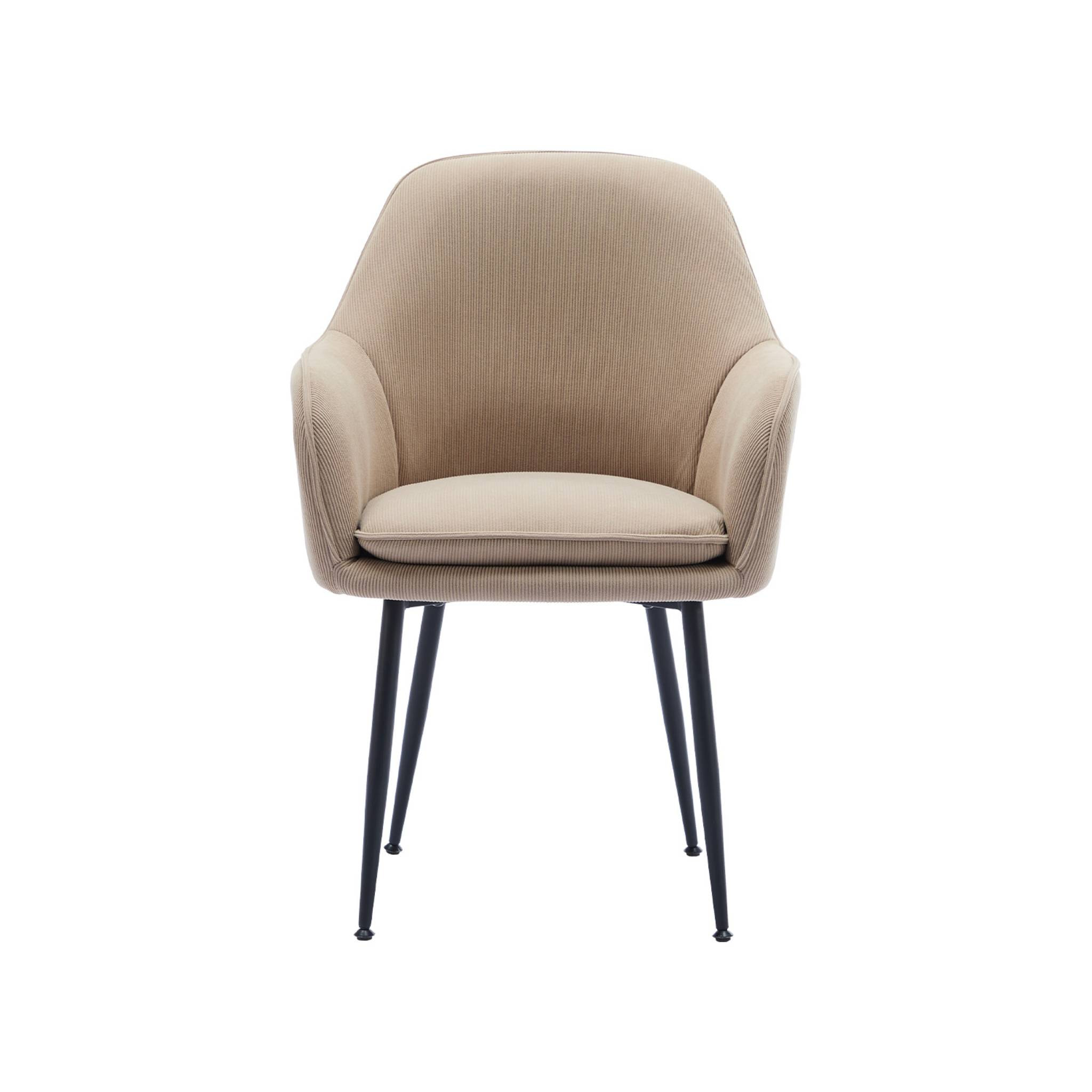 Lot de 4 fauteuils en velours côtelé beige et pieds en métal noir mat. L 57 x P 59 x H 84.5cm