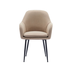 Lot de 4 fauteuils en velours côtelé beige et pieds en métal noir mat. L 57 x P 59 x H 84.5cm