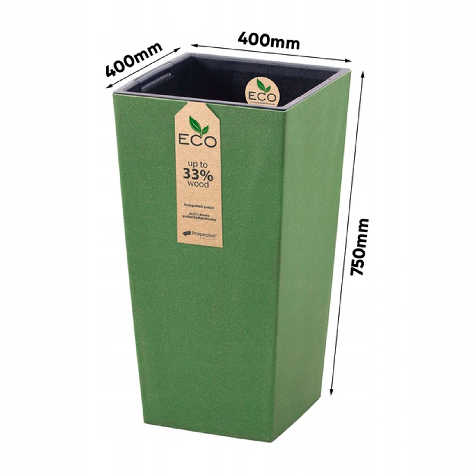 Macetero con inserto Prosperplast Urbi Square Eco 91,5 L en color verde