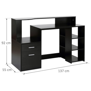 Bureau Informatique multimédia Design Multi-rangements 137 L x 55 l x 92 H cm noir