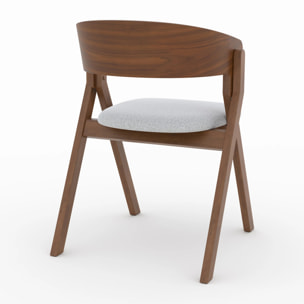 Chaise en bois d'hévéa et tissu gris clair - Héloïse