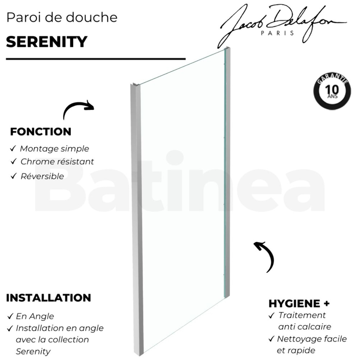 Paroi douche latérale Serenity, 70 cm