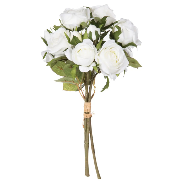 Bouquet 14 roses artificielles blanc H40cm
