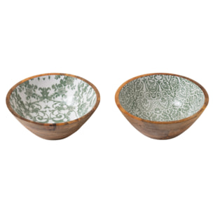 J-Line Bol - bois - vert/blanc - medium- 2 pièces